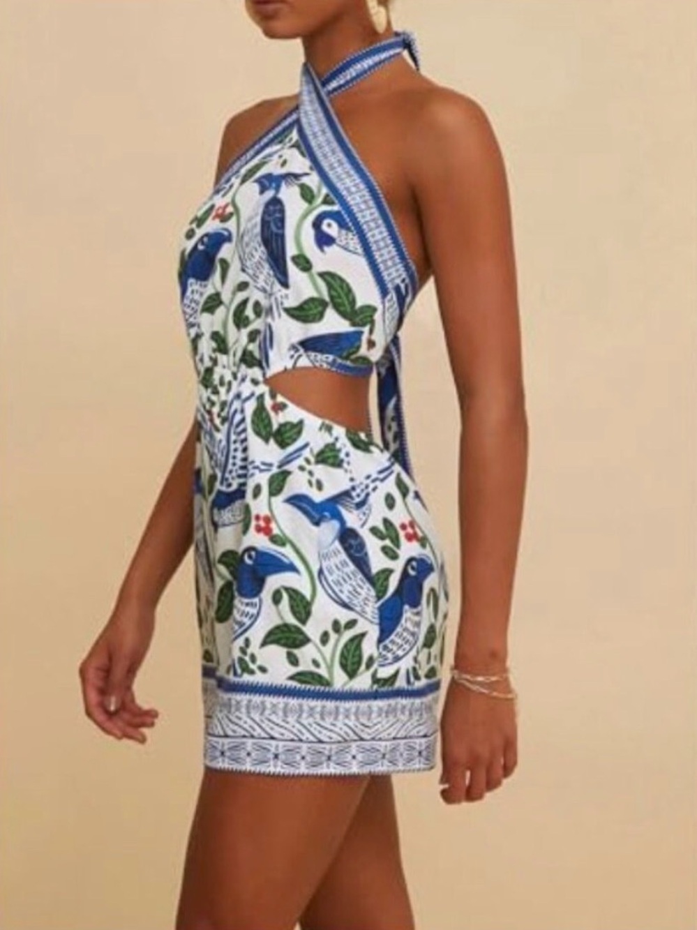 Boho Bird Print Halter Mini Dress - Picture 3 of 4